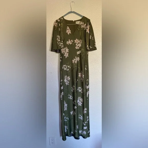 Sachin + Babi Mae Floral satin Olive green Floral fall wedding modestMaxi Dress - Picture 3 of 13